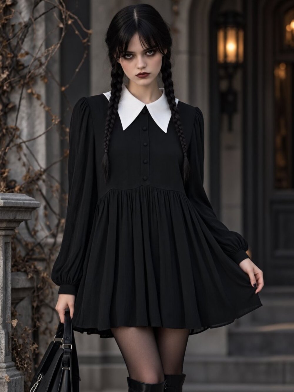 Dolls kill Widow Black White Collared Dress size M